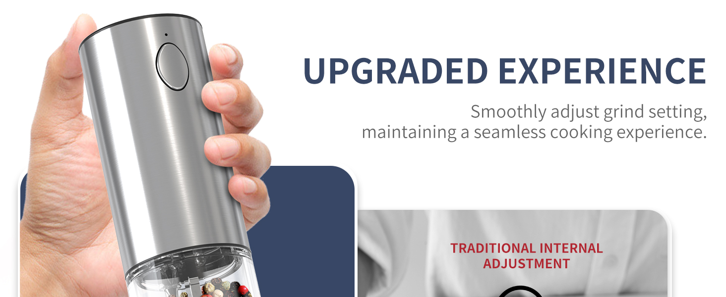 Електричні соляні та перечні млини CIRCLE JOY з нержавіючої сталі з підставкою, 95 мл, біле LED-підсвічування, регульована ступінь помелу, срібний колір