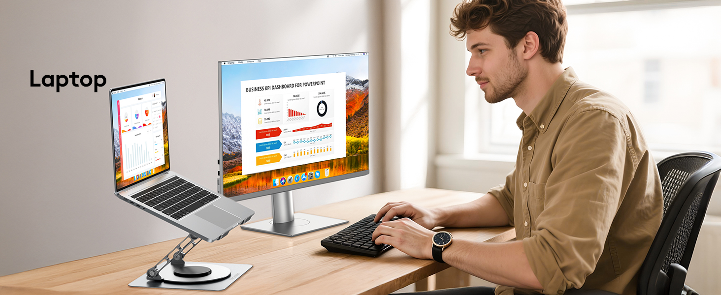 Підставка для ноутбука TECKNET 360° - регульована висота, металева, ергономічна, сумісна з MacBook, Dell (до 17.3
