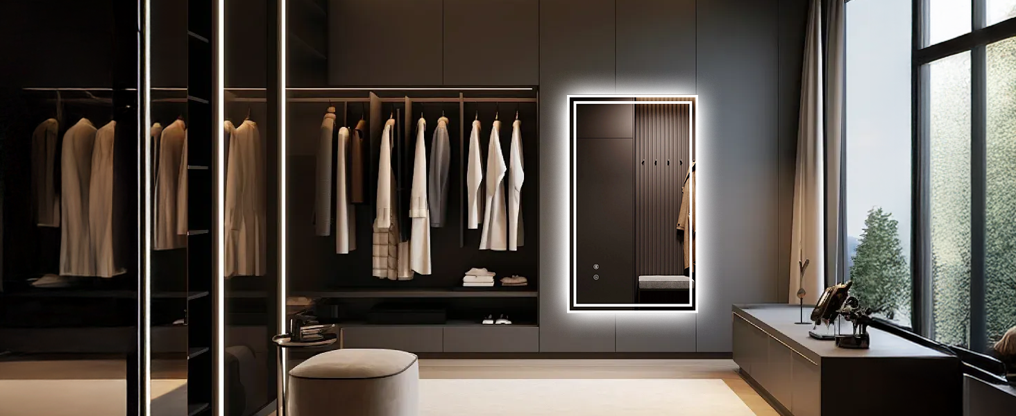 Дзеркало для ванної кімнати зі підсвічуванням 70x50 см, сенсорне керування, протизапітніння, 3 кольори світла, регулювання яскравості