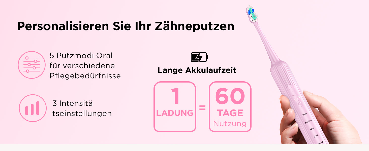 Електрична звукова зубна щітка для дорослих та дітей, 5 режимів чищення, 3 рівні інтенсивності, таймер, 8 насадок, чохол для подорожей, чорний (1 шт.)