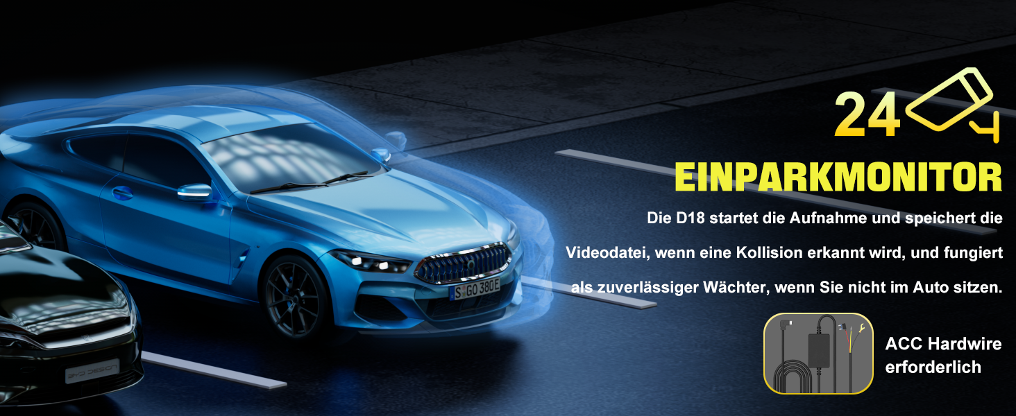 Відеореєстратор AQV Dashcam Auto Vorne und Hinten 4K з WiFi, 64GB SD, G-сенсор, Super Night Vision, 170°+140° Кут огляду, Black-D18