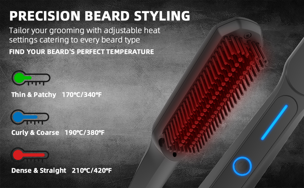 VIKICON Men's Beard Straightener Brush - Mini Pro Hair Straightener with Negative Ions, 3-Temp Settings, Portable & Fast for Beard & Hair Styling - Black