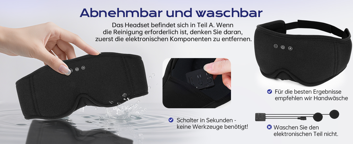Маска для сну з навушниками Bluetooth LC-dolida 3D, повна блокада світла, чорний колір