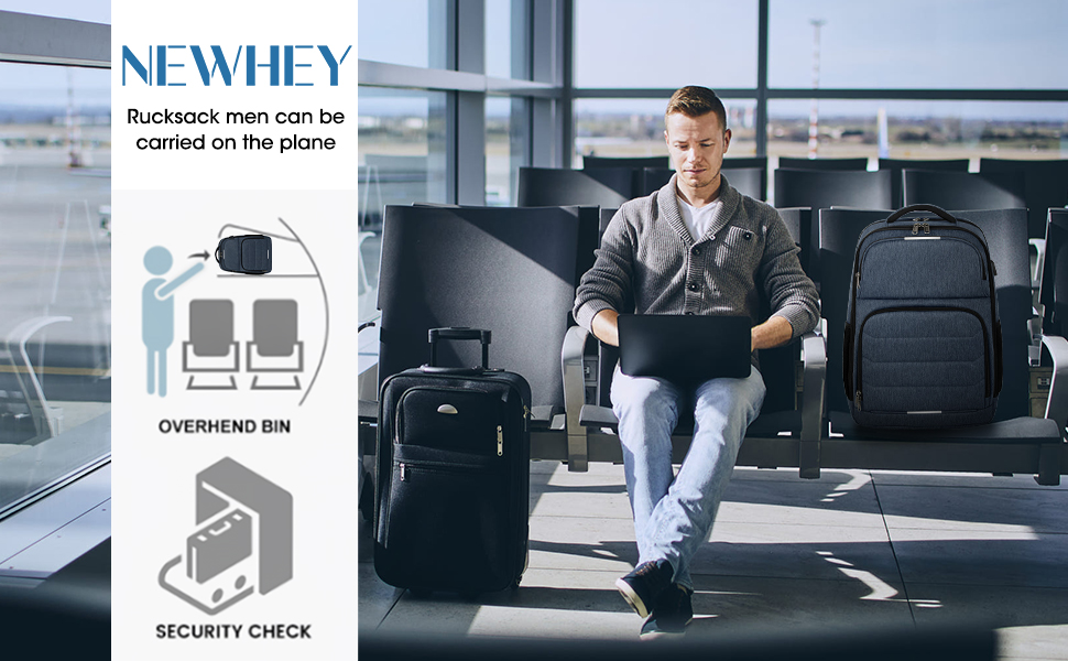 Чоловічий рюкзак NEWHEY для роботи та навчання з USB-портом, водонепроникний, великий, для ноутбука, чорний