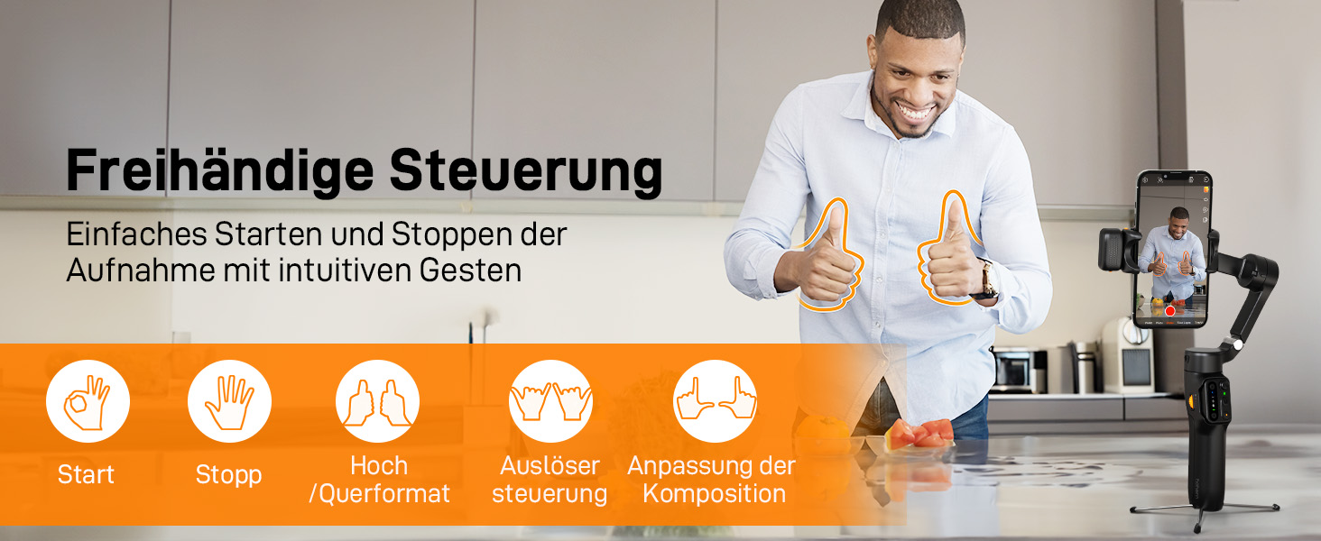 Hohem iSteady V3 - Стабілізатор для смартфона з контролером, AI-трекером, телескопічною штангою та штативом, чорний