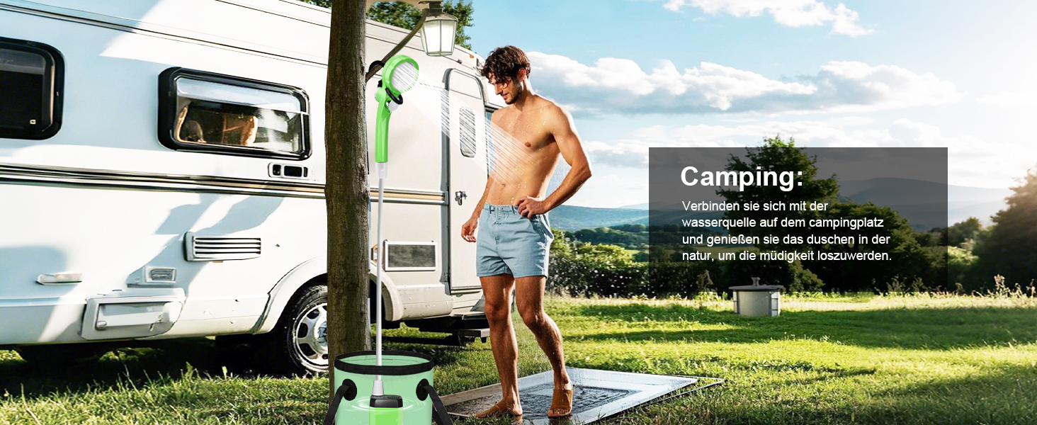 Портативна електродушова система Campingdusche з акумулятором 4500mAh, IPX7, дисплей, для кемпінгу, відпочинку на природі, автомийки, зелена