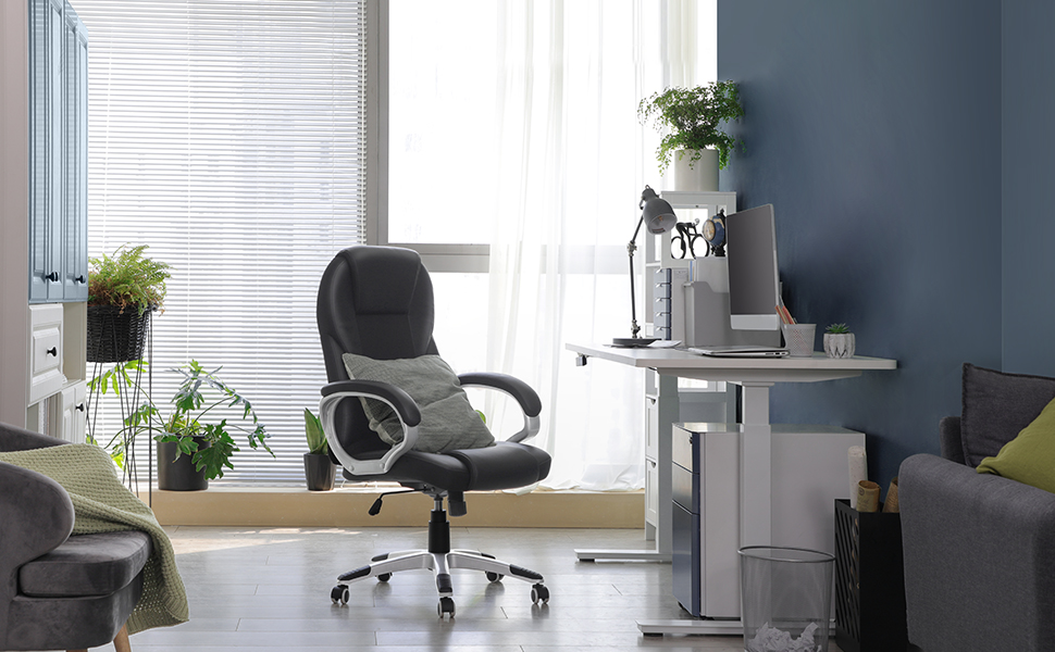 Крісло офісне SONGMICS для офісу та дому, чорне, регульоване, для роботи та ігор, 54 x 50 x (112-122) см