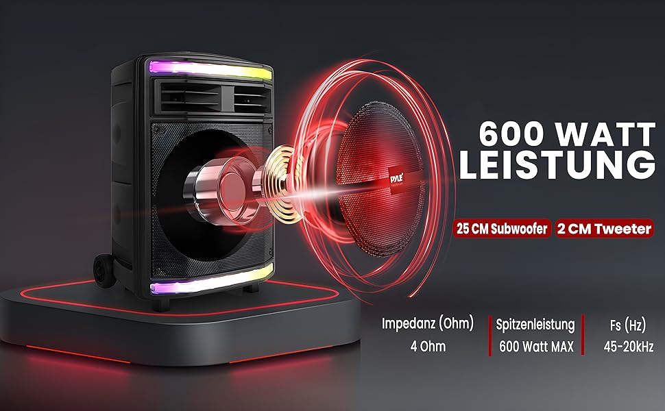 Pyle Partybox 600W: Портативна Bluetooth колонка з LED підсвіткою, мікрофоном для караоке, USB/SD/MP3, для вечірок та заходів