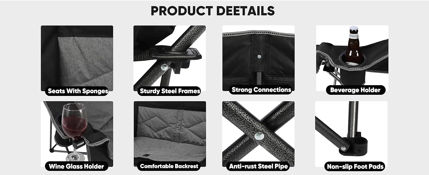 Розкладний крісло-диван Northroad для кемпінгу на 2 особи, чорний. Зручне диван-крісло для відпочинку на природі, для пікніків, пляжу, подорожей. Має підстаканники та тримач для келихів.