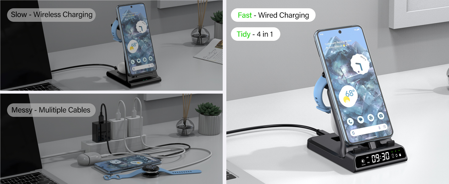 Зарядна станція 3-в-1 для Google Pixel Watch 3/2 та смартфонів Pixel, 25W USB-C, SwanScout 701G2 (Не для Pixel Watch 4/1)