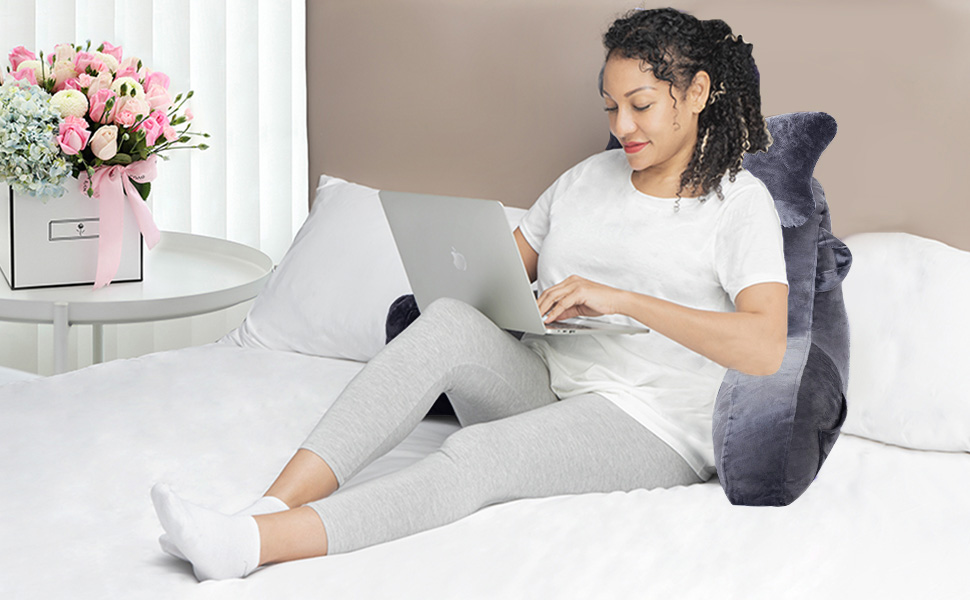 Подушка для сидіння в ліжку, диван, для дорослих, з кишенями, сірого кольору