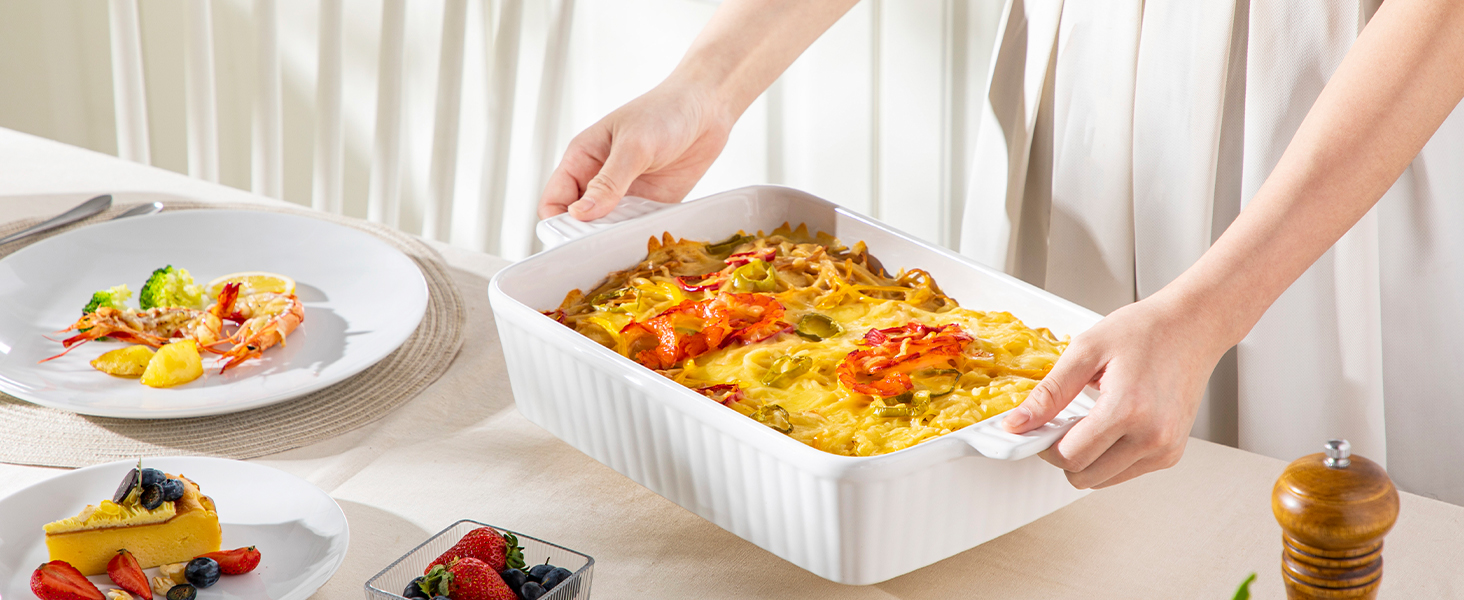 Керамічна форма для запікання MALACASA Bake.Bake 39,6 см, 4,2 л, біла, для лазаньї, тірамісу, запіканок, прямокутна, на 4-6 осіб