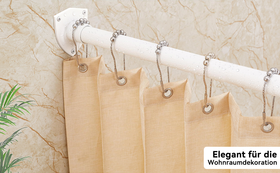 Штанга для душу L-подібної форми, регульована, з 12 кільцями та опорою для стелі, для ванни/ванної кімнати, білий, 60-130см x 60-130см