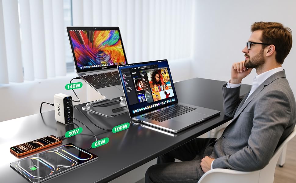 Зарядний пристрій GaN 800W USB-C, 10 портів, для MacBook, Dell, iPhone, Galaxy, ноутбуків, планшетів - Швидка зарядка