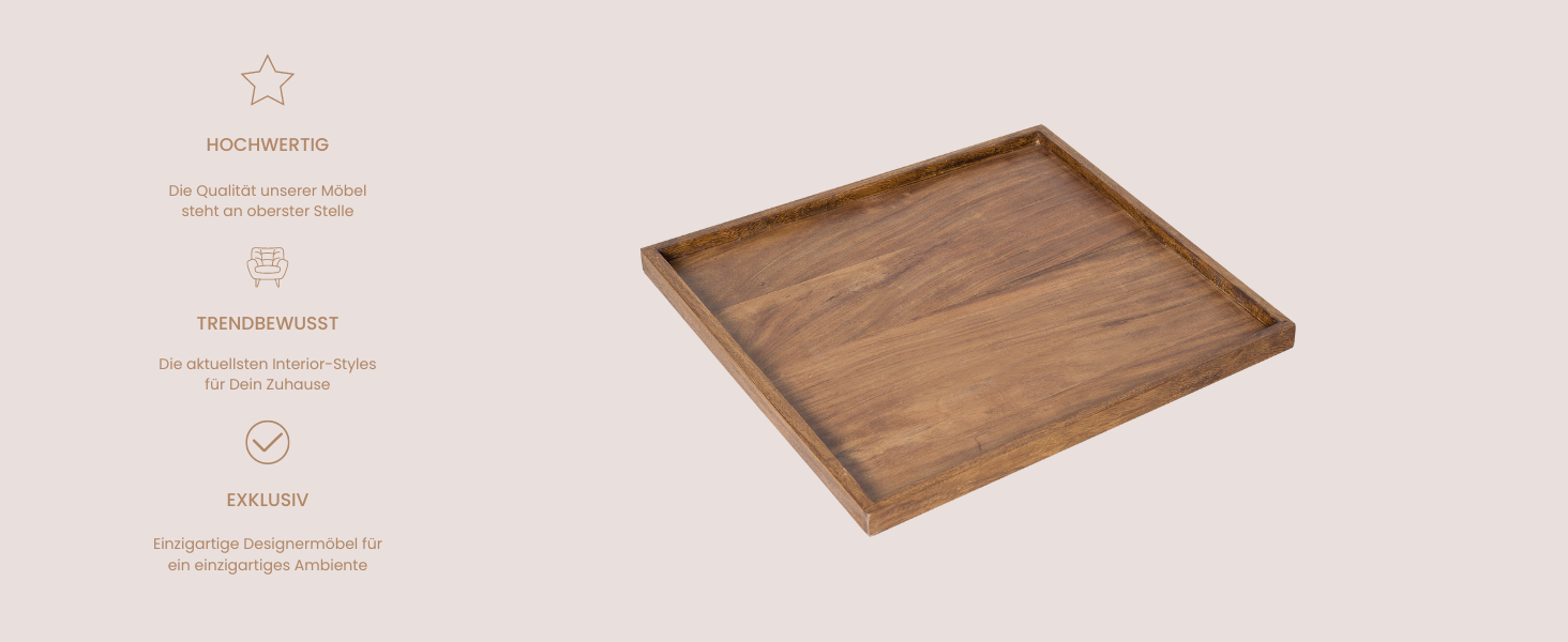 Large Makassar Tablet 50cm Sheesham Smoke Finish Serving Tray Wooden Tray Serving Table Bed Table