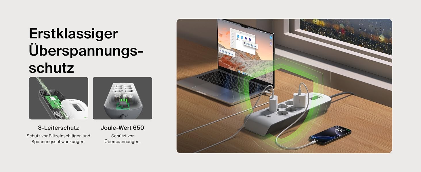 Мережевий фільтр Belkin з USB, 8 розеток, 2.4A, 2м кабель, для дому та офісу