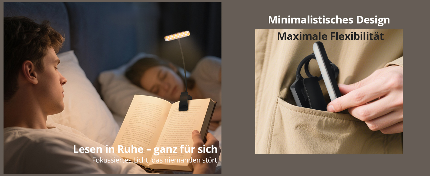 LED лампа для читання з кріпленням, 24 світлодіоди, регульована яскравість, 3 режими температури кольору, USB-C, гнучкий поворот на 360°, захист очей, для дорослих та дітей