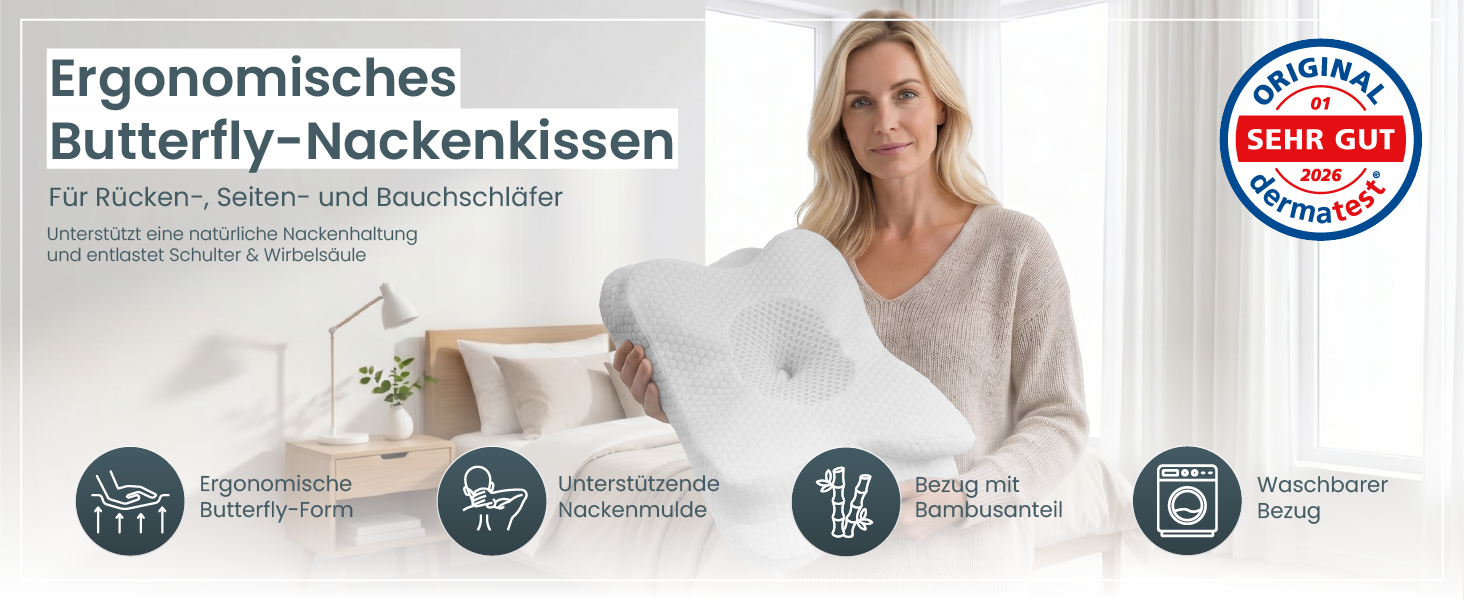 Анатомічна подушка Gentle North з ефектом пам'яті (Memory Foam) для будь-якої пози сну, білий бамбук, зі знімним чохлом