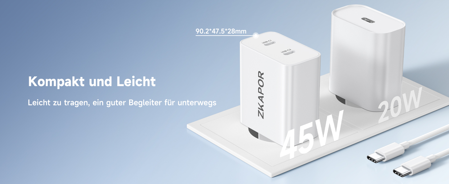 Мережевий зарядний пристрій ZKAPOR з USB-C, 4 порти, 45W, білий. Підходить для iPhone 16/15/14, Samsung Galaxy, Huawei, iPad.