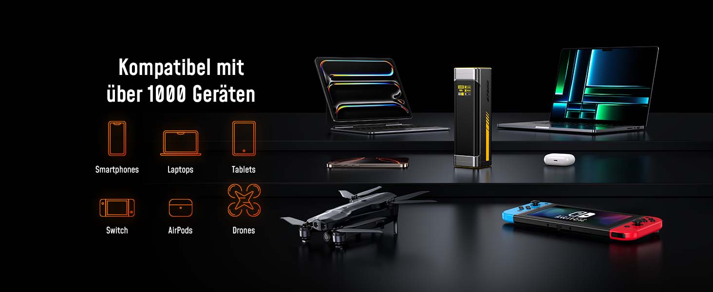 Power Bank AOHI 240W для ноутбуків 27600mAh (99.3Wh) з підтримкою PD 3.1. Ідеально для MacBook Pro, iPad Pro, iPhone, Galaxy, Steam Deck. Сірий колір.