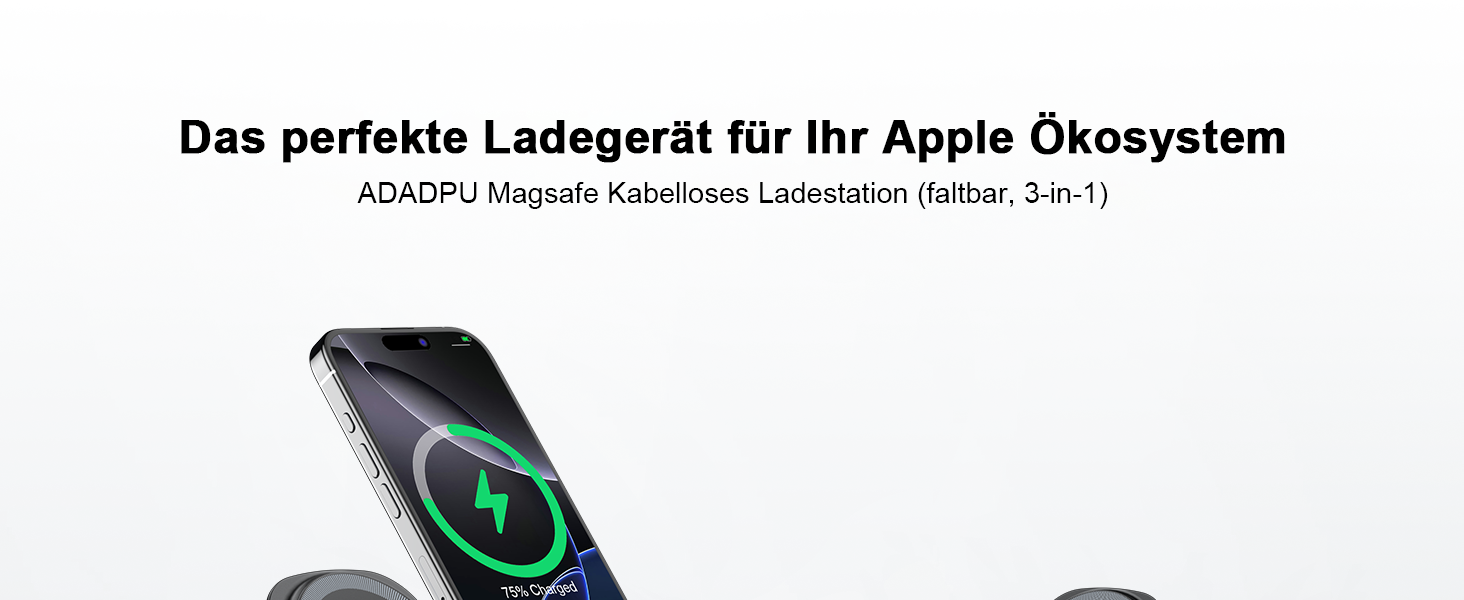 Бездротова зарядна станція 3 в 1 ADADPU MagSafe для iPhone 17/16/15/14/13/12, чорна