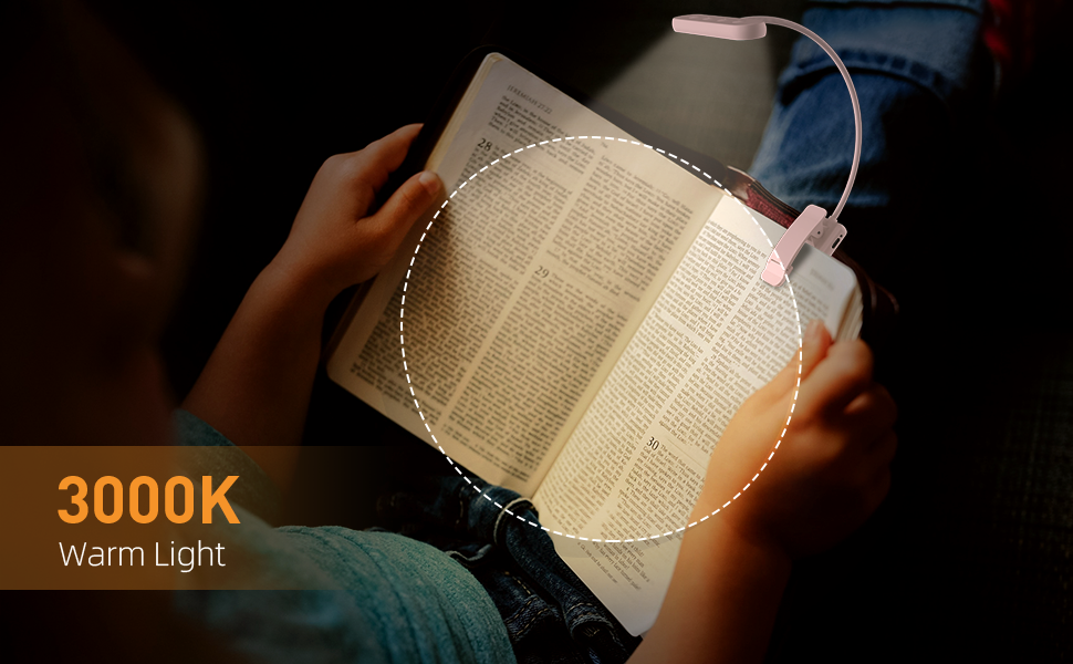 Ліхтарик для читання з кліпсою, USB-C, 3 кольори, 10 рівнів яскравості, гнучкий тримач, дитячий, рожевий (2 шт)