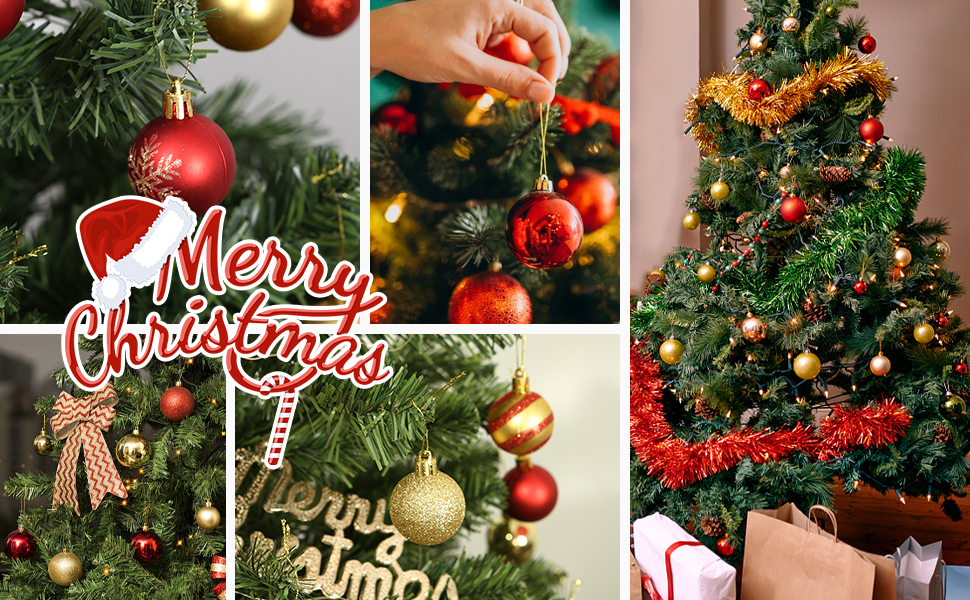 Набір ялинкових прикрас 50 шт. Червоні та золоті кулі для ялинки, міцний пластик, з гачками, для дому та саду