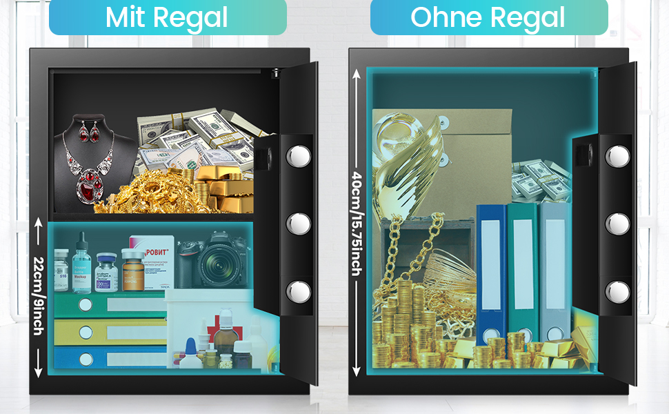 Великий сейф 50л для дому: вогнестійкий, водонепроникний, з ключем та кодовим замком. Сейф для ювелірних виробів, документів, грошей. Вбудована сигналізація, настінний сейф.