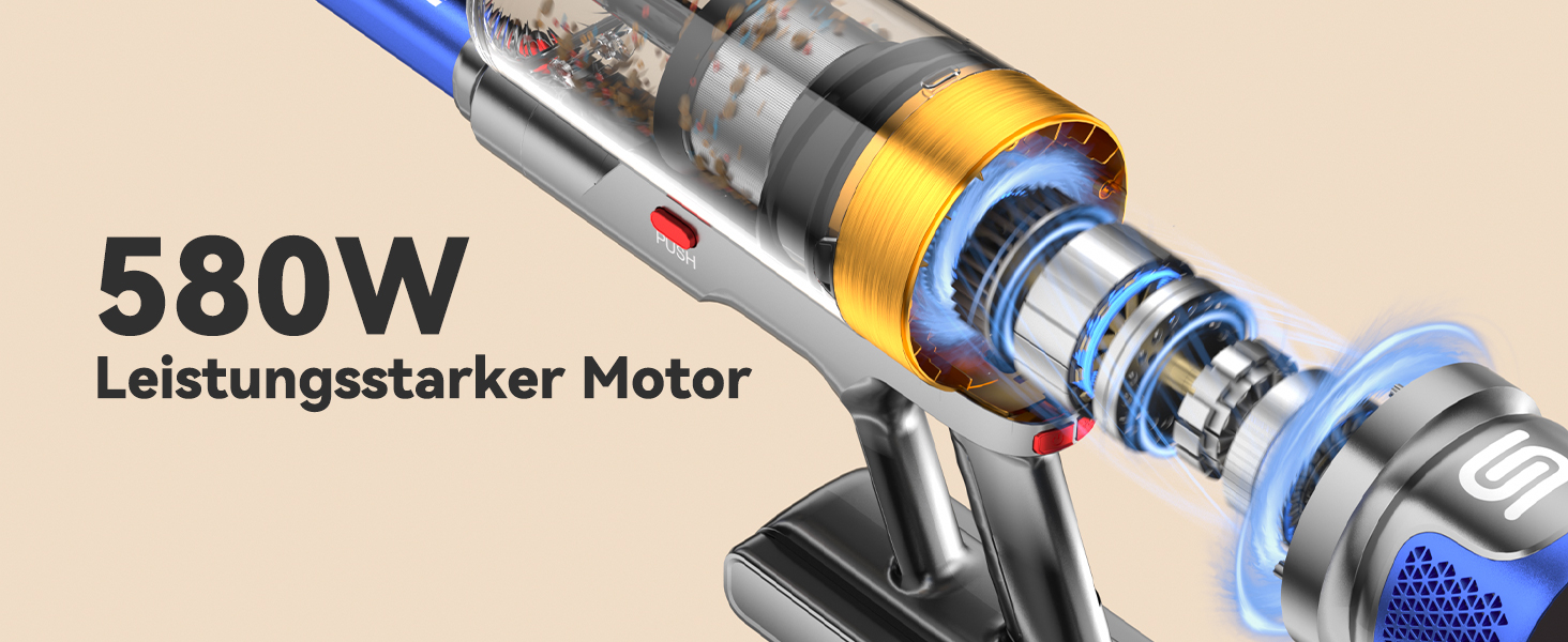 Бездротовий пилосос Sulean 580W з акумулятором, 70 хв роботи, 48000Pa, Smart Display, 1.6L, антинамотування, для твердих поверхонь, килимів, шерсті тварин