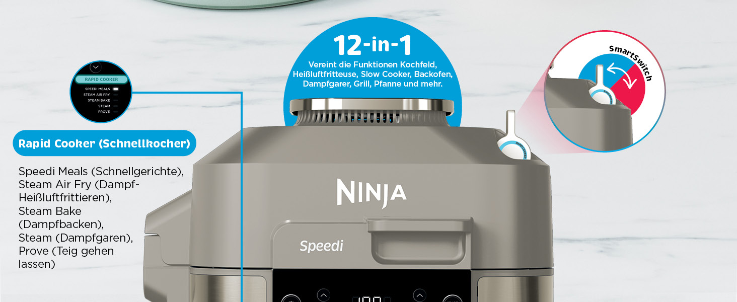 Мультиварка Ninja Speedi 5.7л 12-в-1: Мультикукер, Фритюрниця, Гриль, Піч (ON500EUSTGD)
