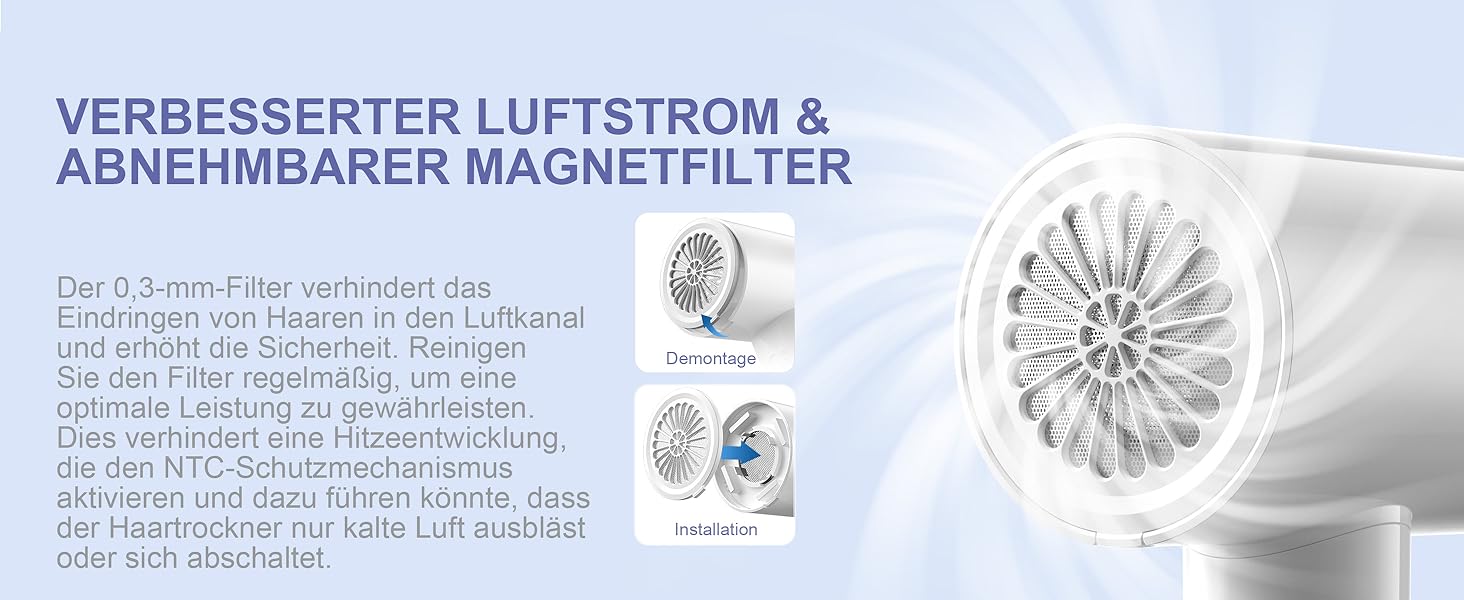 Фен YAPOY з іонізацією 200 млн іонів, 110 000 об/хв, швидке сушіння, менше завивань, інтелектуальне регулювання температури, тихий, легкий, для дорослих/дітей/домашнього використання/готелю/кемпінгу, білий