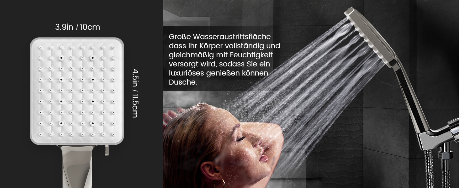 Душова лійка Newentor зі шлангом 1,5 м, високий тиск, 6 режимів, срібна (з золотим душовим краном)