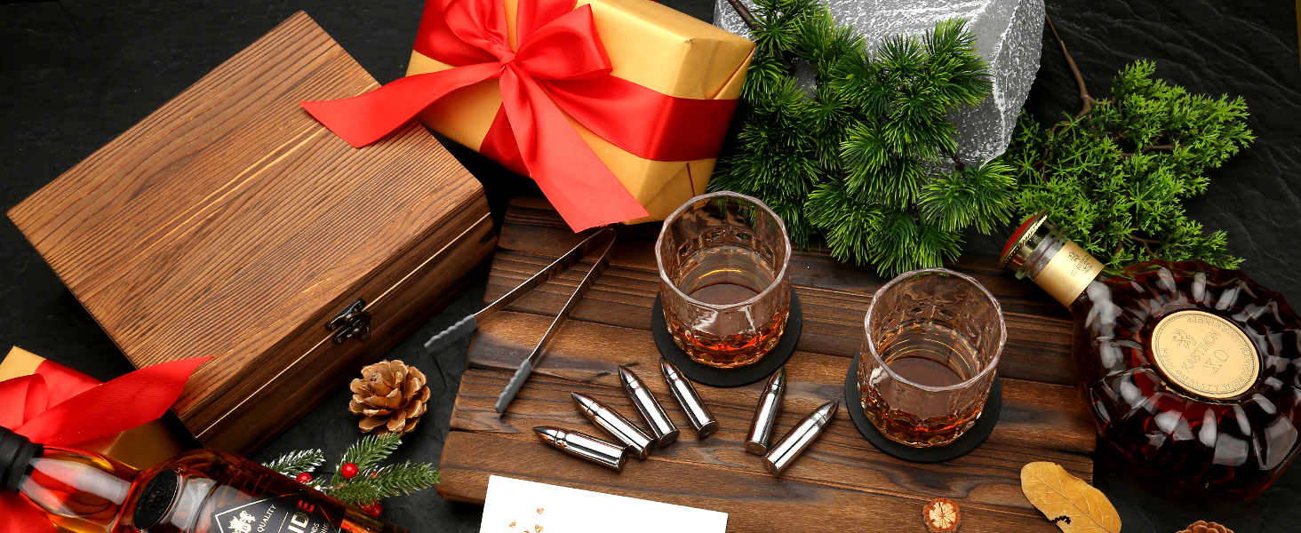 Набір віскі Sovyime: 2 склянки та 6 каменів для віскі. Подарунок для чоловіків, на день народження, річниця, для партнера, батька