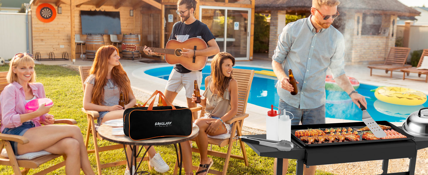 Набір аксесуарів для гриля Grilljoy Plancha: набір для Blackstone, прес для Smash Burger, лопатка, дзвоник, 28 предметів. Підходить для тепаньякі та вогняної плити.