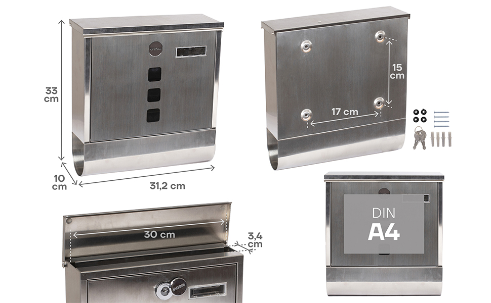 Поштовий ящик ARREGUI Chance E7005 сталевий антрацит з газетницею, розмір M (DIN A4), настінний, з вікном та табличкою для імені