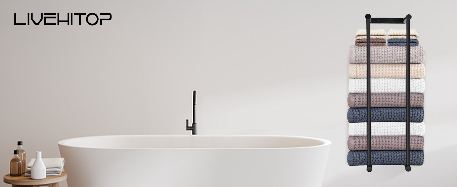 Настінна сушарка для рушників LIVEHITOP без свердління, 75 см, чорний, нержавіюча сталь, велика місткість