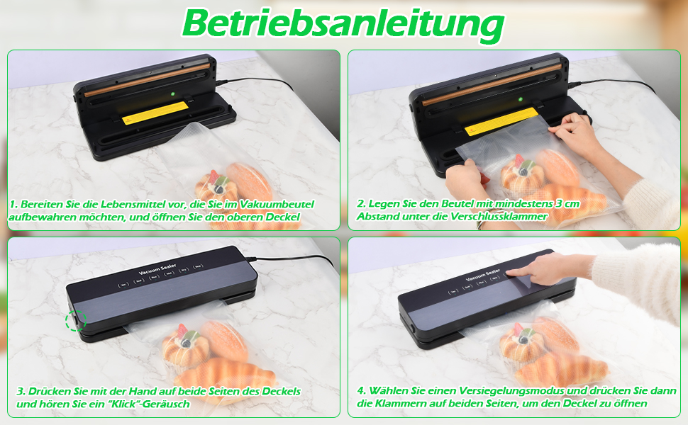 Вакуумний пакувальник Focenat 5-в-1, 65 KPA, для зберігання продуктів, з 10 пакетами, зварювальна швейна лінія 30 см