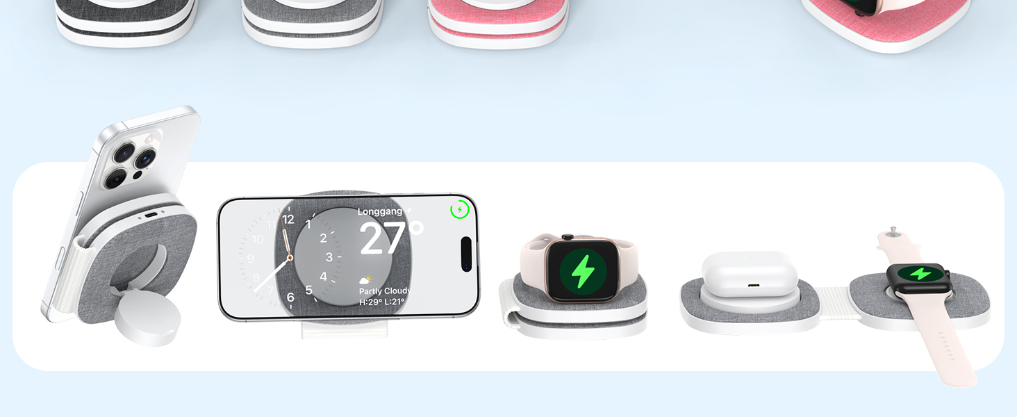 Зарядна станція 2-в-1 для Apple Watch та iPhone MagSafe (20W, сіра) - сумісна з iPhone 17e/Air/17/16/15/14/13/12 та Apple Watch Series 11/10/9/8/7/6/5/4/3/2/SE/Ultra, AirPods