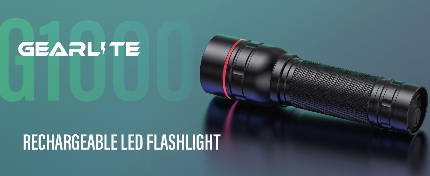 LED ліхтар Gearlite, 2000 люмен, 3 режими, Zoom, IP65, водонепроникний, чорний