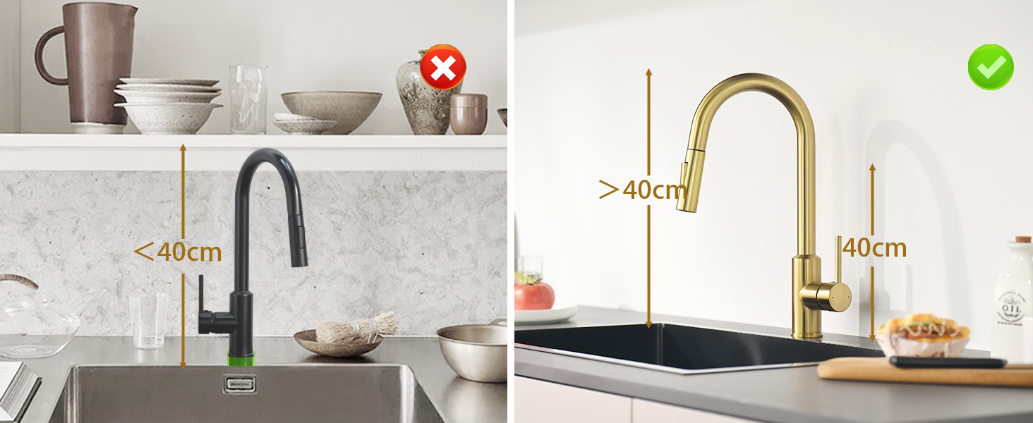 Змішувач кухонний з висувною лійкою та душовою насадкою, поворотний на 360°, 2 режими, нержавіюча сталь (золотий)