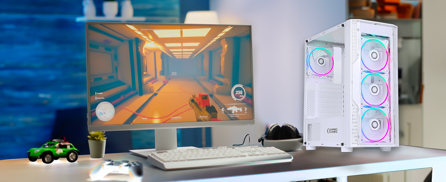 Комп'ютерний корпус EMPIRE GAMING Diamond – ігровий ATX корпус з RGB підсвічуванням, скляна бічна панель, 4 вентилятори 120 мм