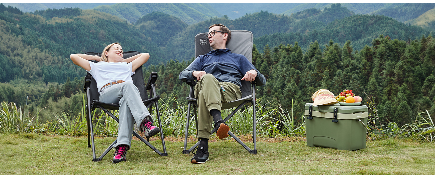 Кампінговий стілець розкладний Timber Ridge 2 шт, чорний, з високою спинкою, 3 положення, до 160 кг, широкий сидіння 57 см, для кемпінгу, балкону, дачі