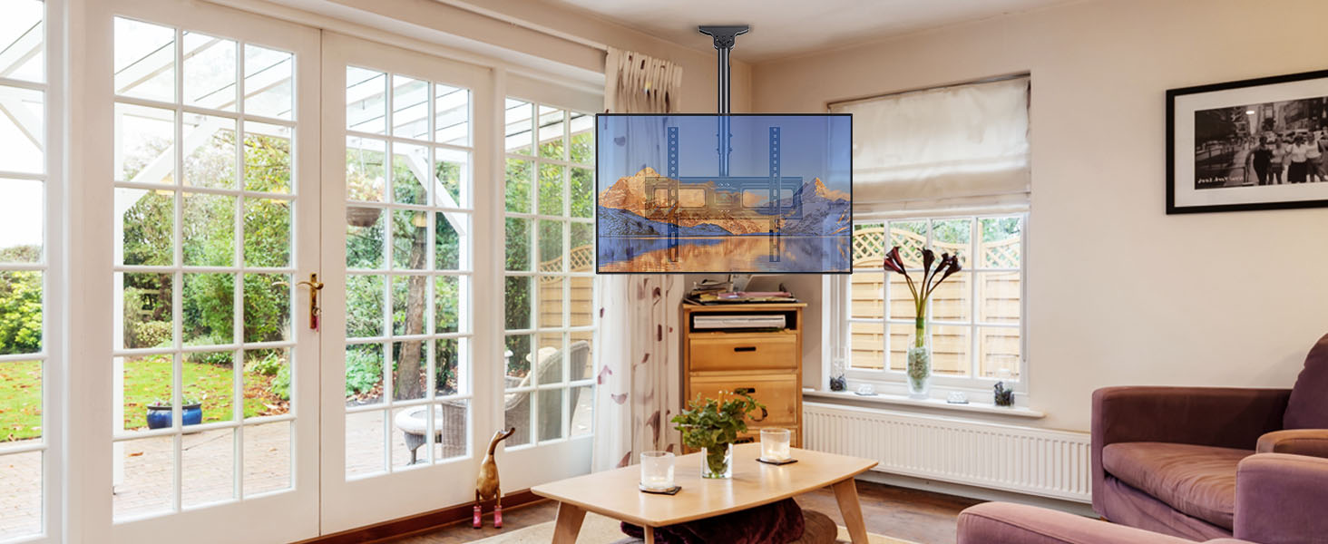 Full-Motion TV Ceiling Mount - Tilting and Swiveling, Adjustable for 26-65 inch Screens, 50kg Capacity, VESA 400x400mm