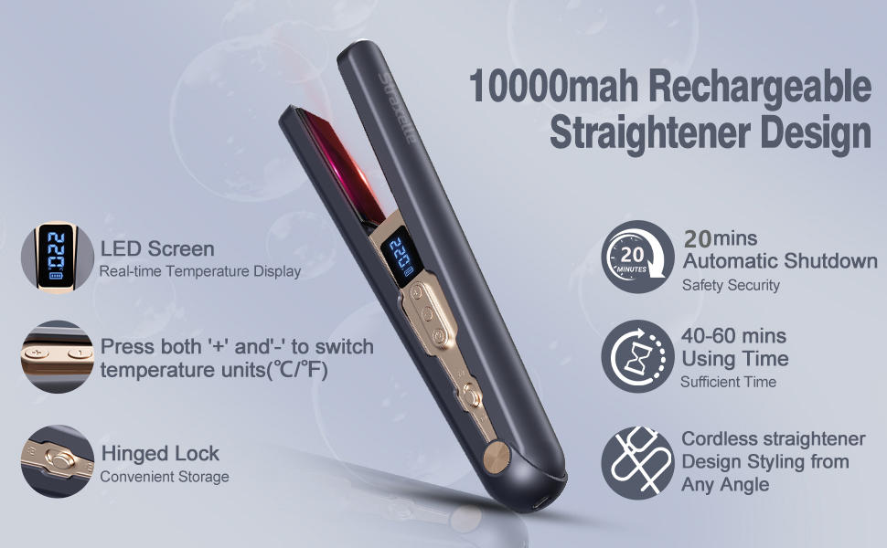 Випрямляч для волосся 2 в 1 з функцією завивки, бездротовий, 10000mAh, синій (Marineblau) - професійний, з LED-дисплеєм, регульована температура 160-220°C, для подорожей