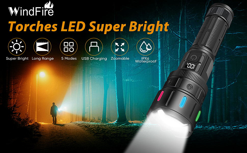 Ліхтар LED Windfire 20W, 990000 люмен, тактичний, водонепроникний, 5 режимів, для кемпінгу та активного відпочинку