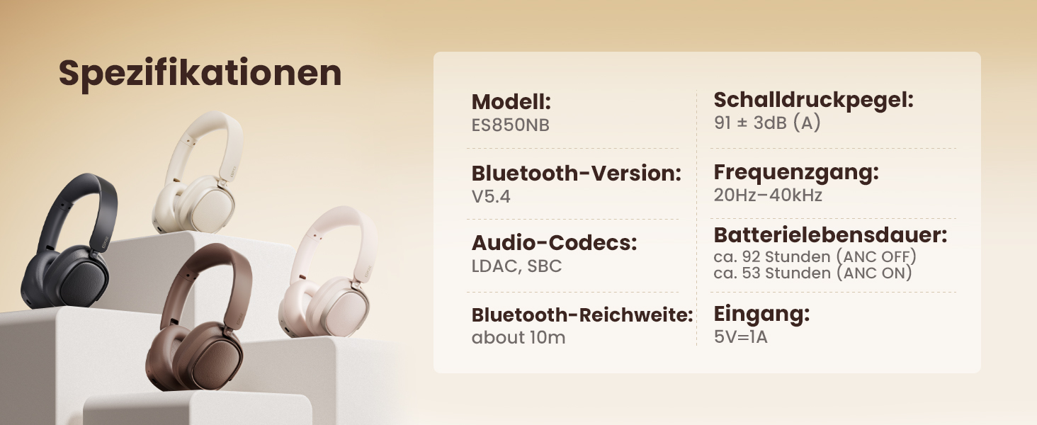 Навушники бездротові Edifier ES850NB з шумозаглушенням, Hi-Res Audio, Bluetooth 5.4, LDAC, 92 год роботи, слонова кістка