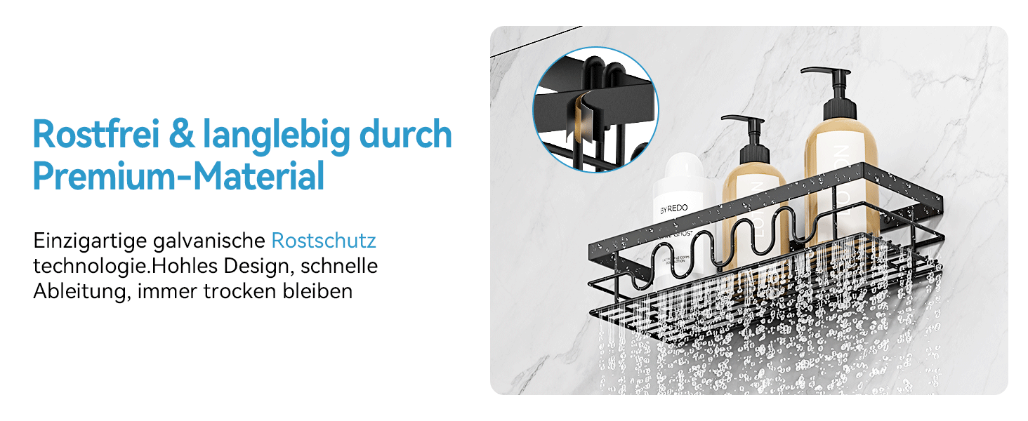 Поличка для душу без свердління, 3-секційний органайзер для душу з регульованими кошиками, нержавіюча сталь - Максимальний простір для зберігання з мильницею та 3 гачками для душу, ванної, кухні, балкону - Підставка для душу без свердління