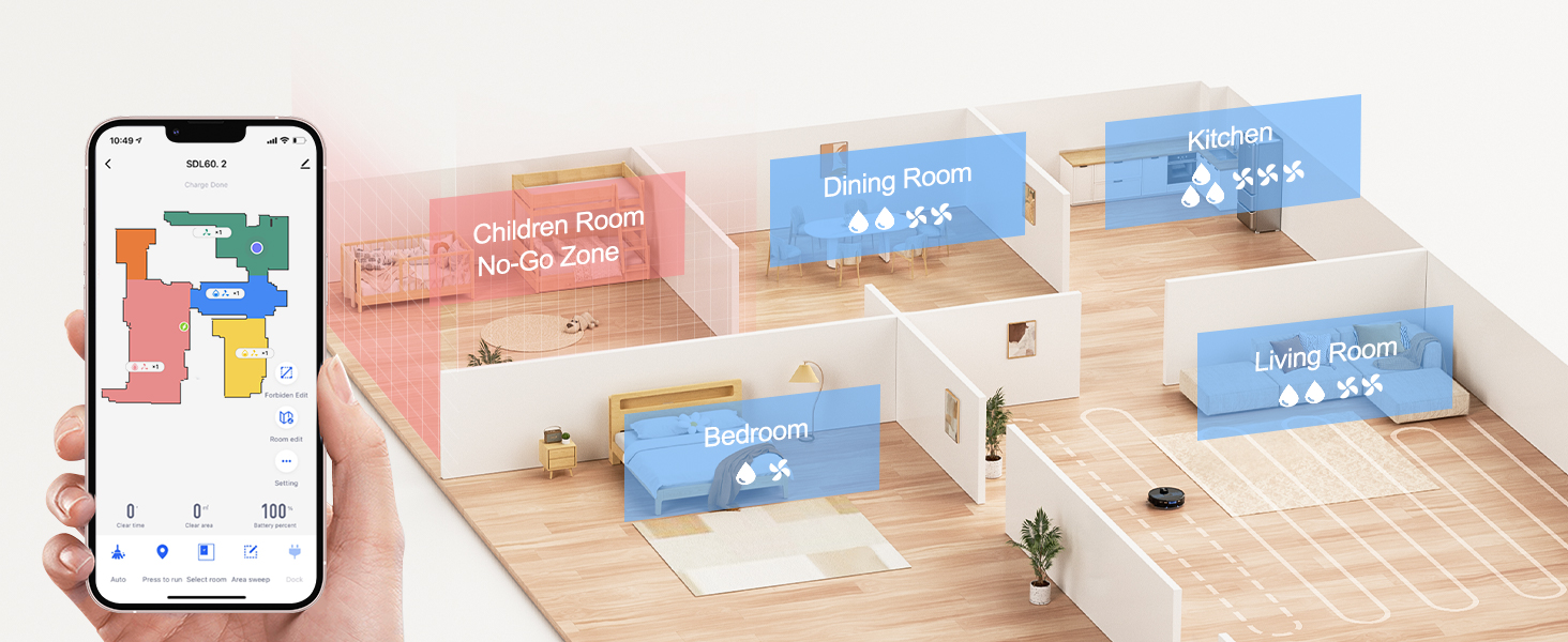 Робот-пилосос Lubluelu 3-в-1 з функцією миття підлоги, 4500Pa, лазерна навігація, 5 карт, 55 dB, для тварин, килимів, твердих підлог, (SL60D), блакитний