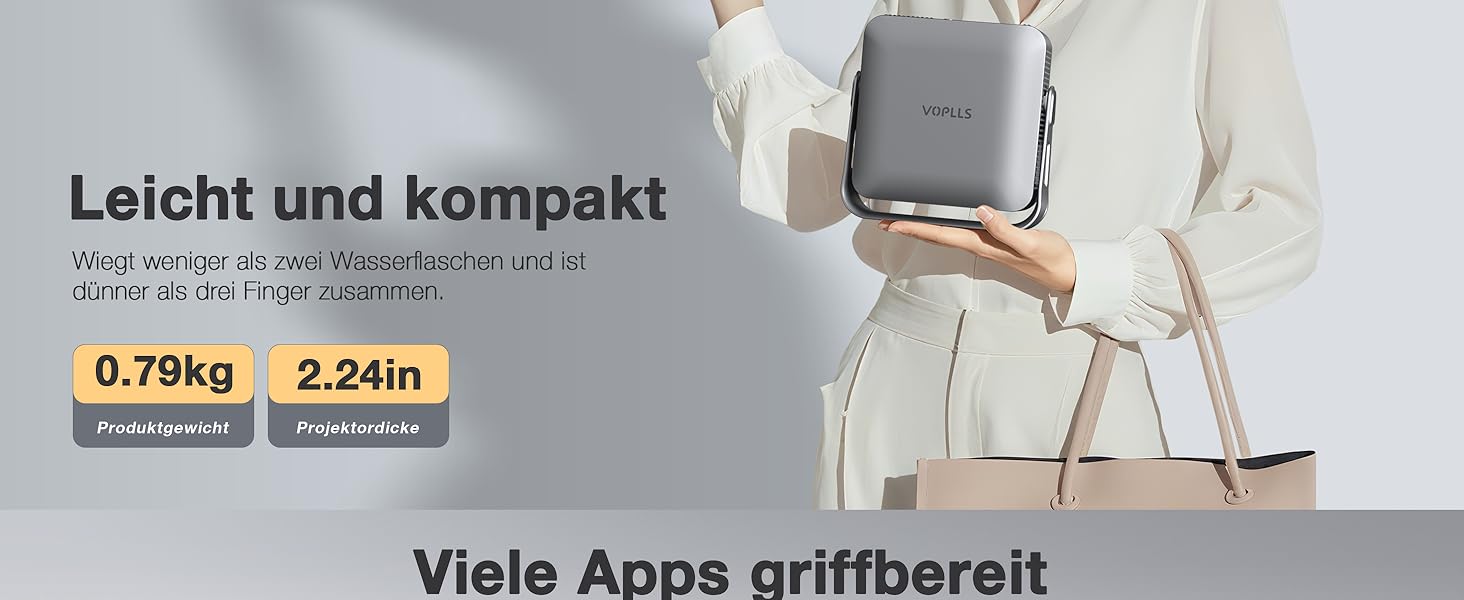 Mini проєктор 4K VOPLLS з автофокусом та корекцією трапеції, Full HD WiFi6 Bluetooth, для дому та на вулиці. Підтримка Android, iOS. Чорний колір.