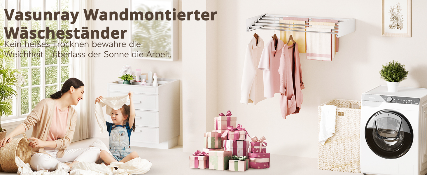 Настінна розкладна сушарка для білизни, компактна сушарка для рушників, висувна з шаблоном для свердління (6 сушарок, білий, 100 см), білий (білий, 80 см)